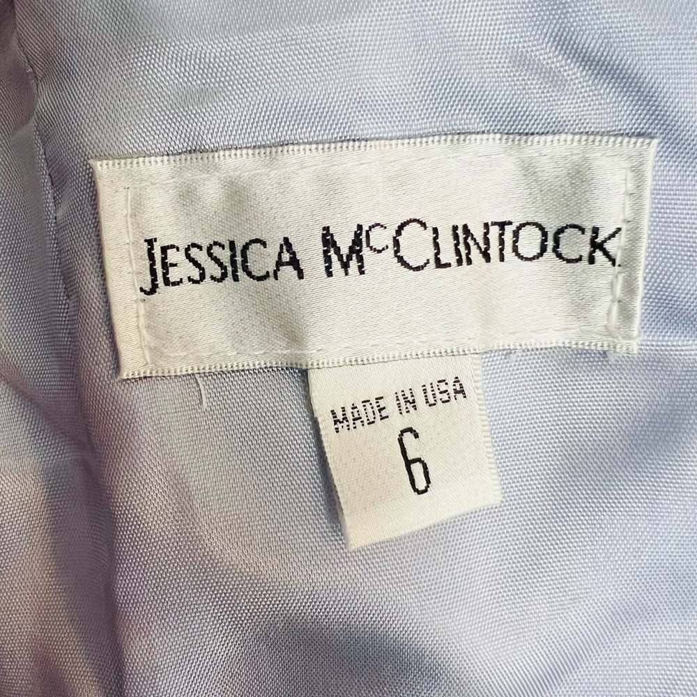 Vintage 90's Jessica McClintock Blue Brocade Jacquard Strapless Dress Size 6 - Picture 11 of 13